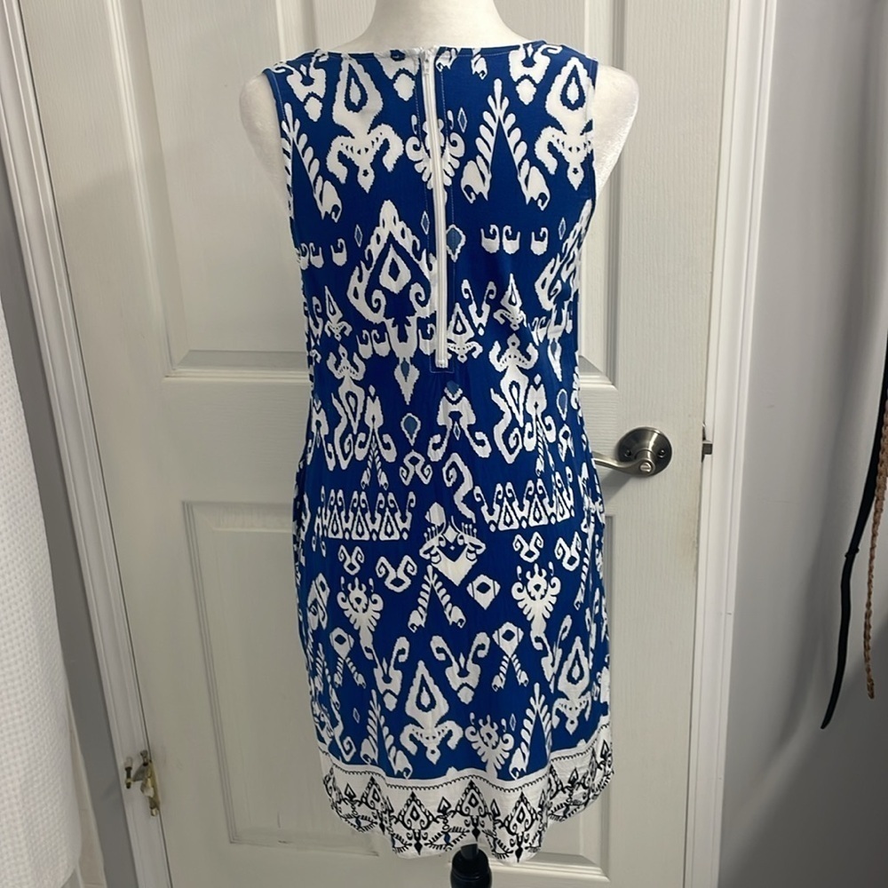 Papillon Blue and White Sleeveless Shift Dress Size S - Picture 10 of 13